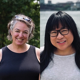 A collage of two headshots of women smiling outdoors