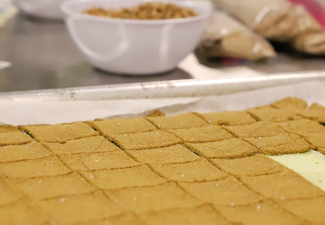 a tray of spent grain crackers