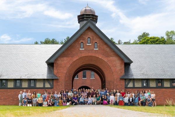The 2022 Northeast Farm to School Institute and Adapters gather for a group photo during their summer kickoff retreat at Shelburne Farms' Coach Barn. Photo by Sarah Webb.
