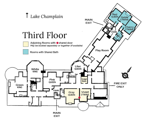 Floor map of the third floor of Shelburne Farms Inn.